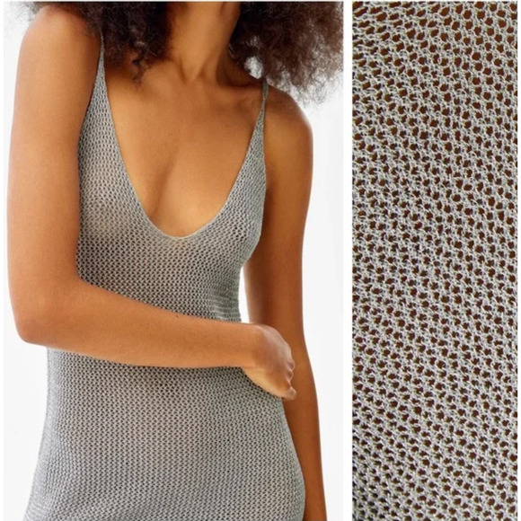 Bershka Metallic/ Silver Party Dress, Cover Up, Boho Strappy Mini Dress Sz Small - Picture 2 of 9